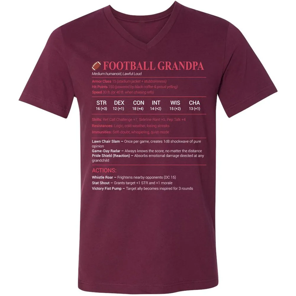 Football Grandpa Unisex V-Neck T-Shirt - Maroon - 6