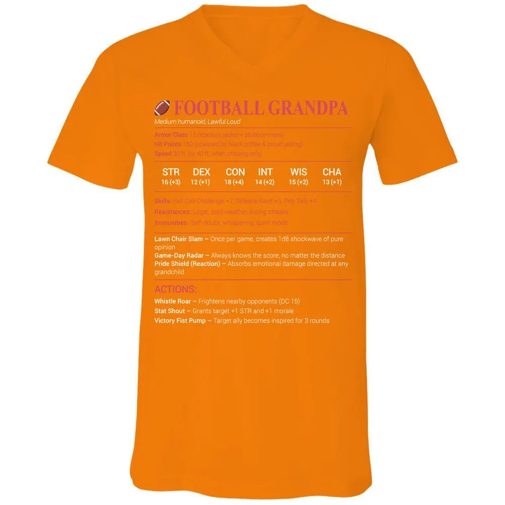 Football Grandpa Unisex V-Neck T-Shirt - Orange - 11