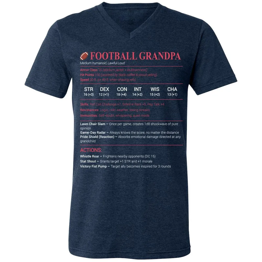 Football Grandpa Unisex V-Neck T-Shirt - Heather Navy - 15