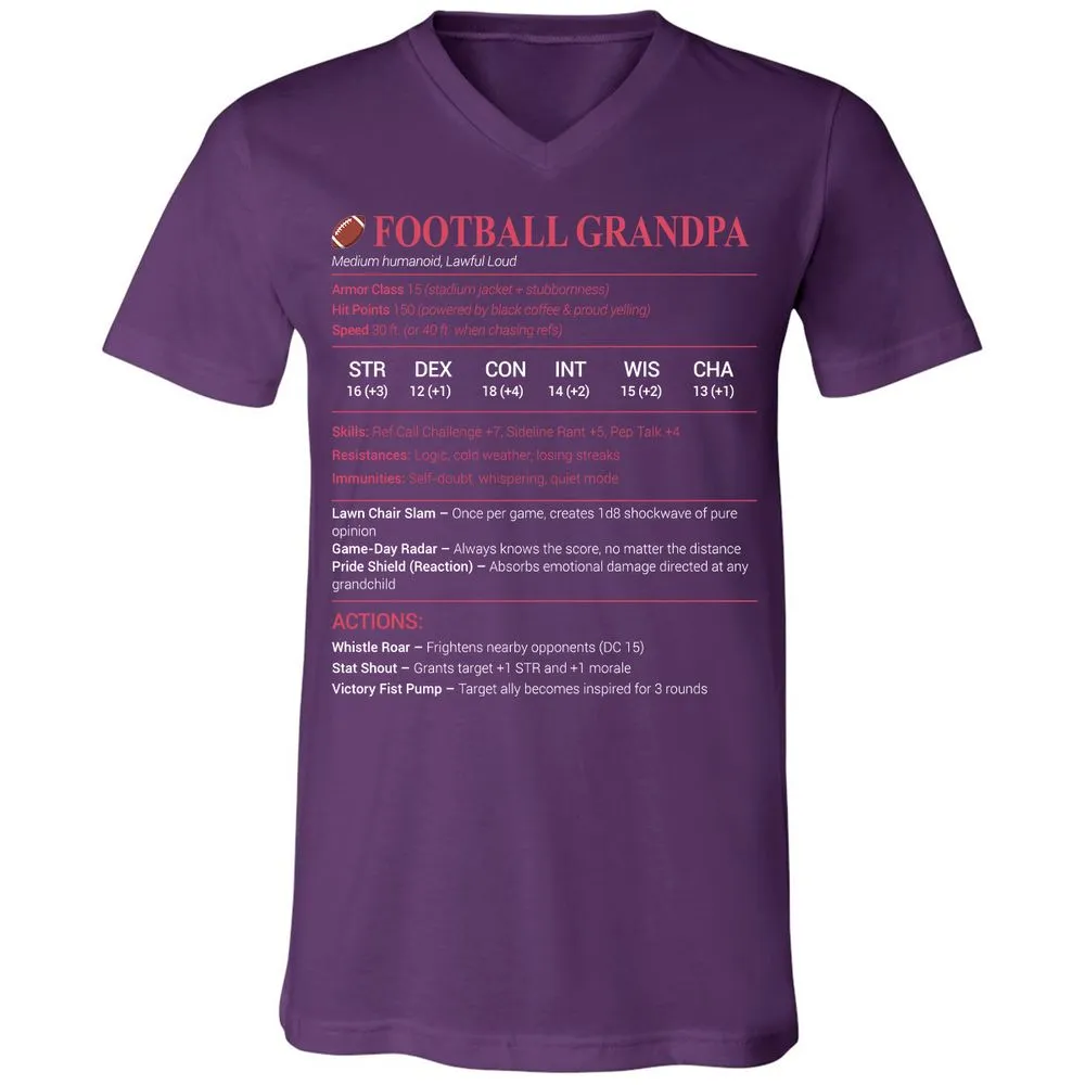 Football Grandpa Unisex V-Neck T-Shirt - Team Purple - 9