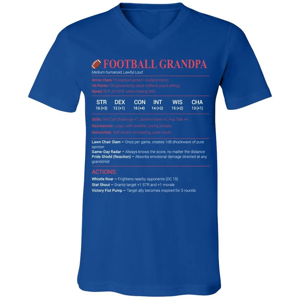 Football Grandpa Unisex V-Neck T-Shirt - True Royal - 4