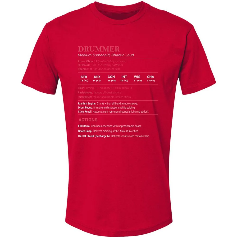 Drummer Stats Premium Unisex T-Shirt - Red - 6