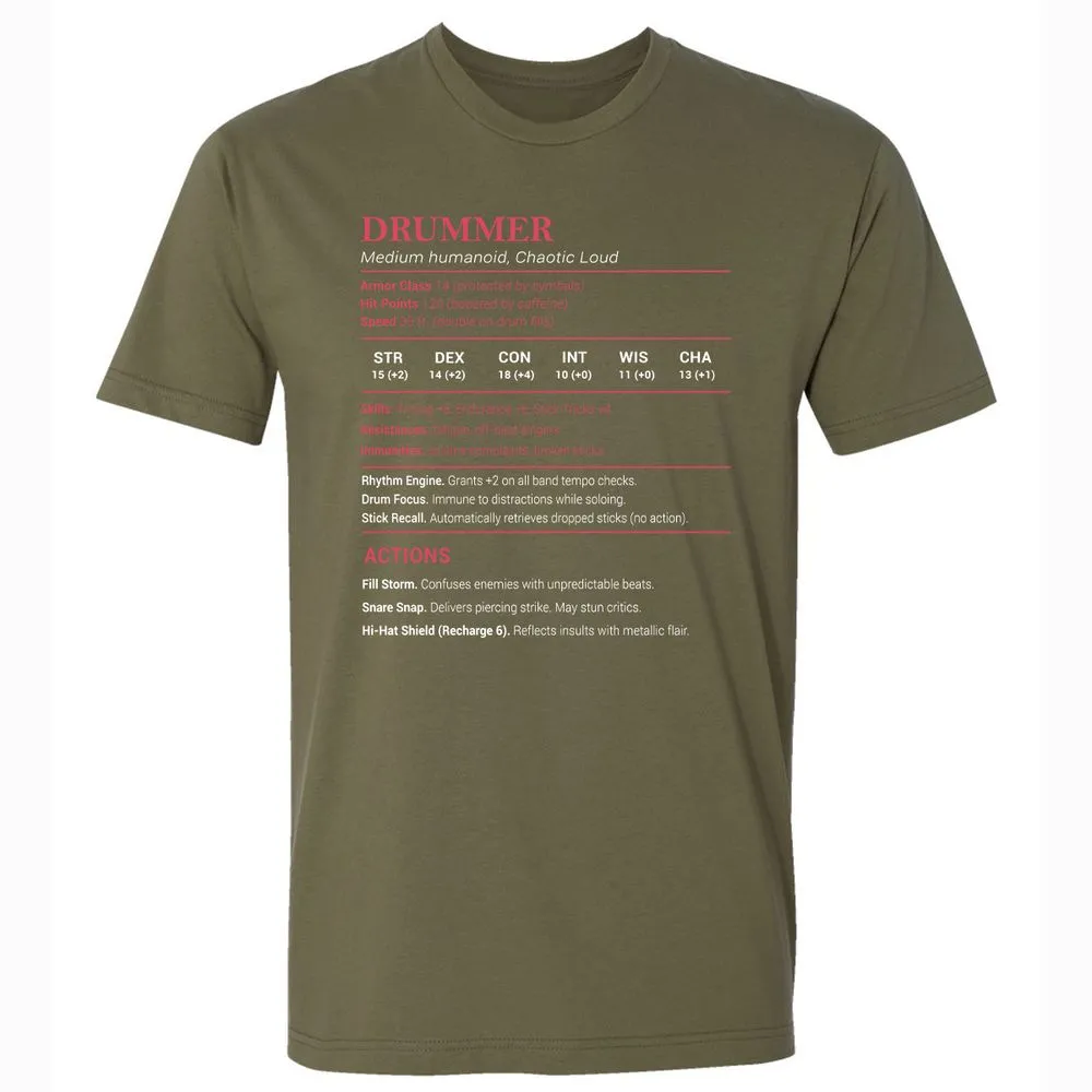 Drummer Stats Premium Unisex T-Shirt - Military Green - 5