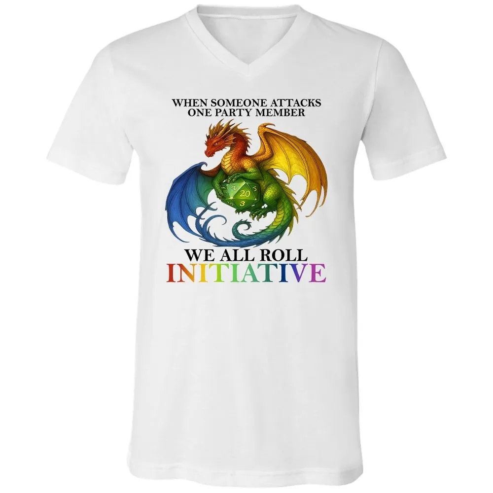 Dragon We All Roll For Initiative Unisex V-Neck T-Shirt - White - 5