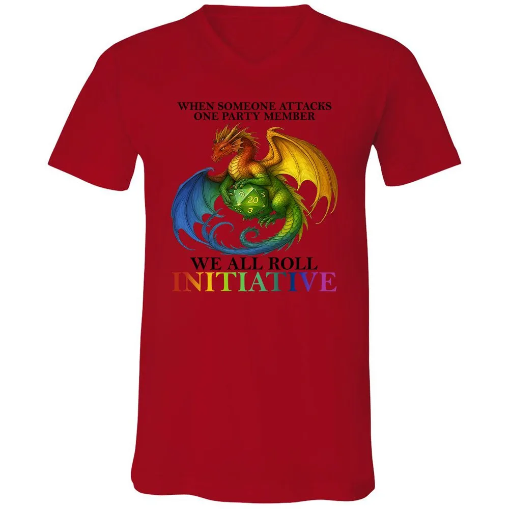 Dragon We All Roll For Initiative Unisex V-Neck T-Shirt - Red - 3