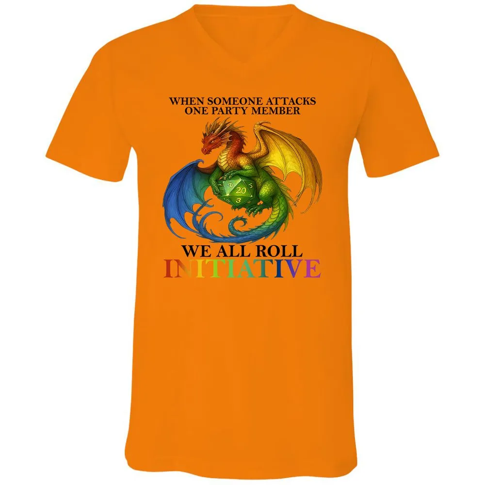 Dragon We All Roll For Initiative Unisex V-Neck T-Shirt - Orange - 11