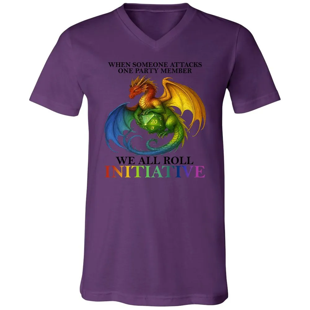 Dragon We All Roll For Initiative Unisex V-Neck T-Shirt - Team Purple - 9