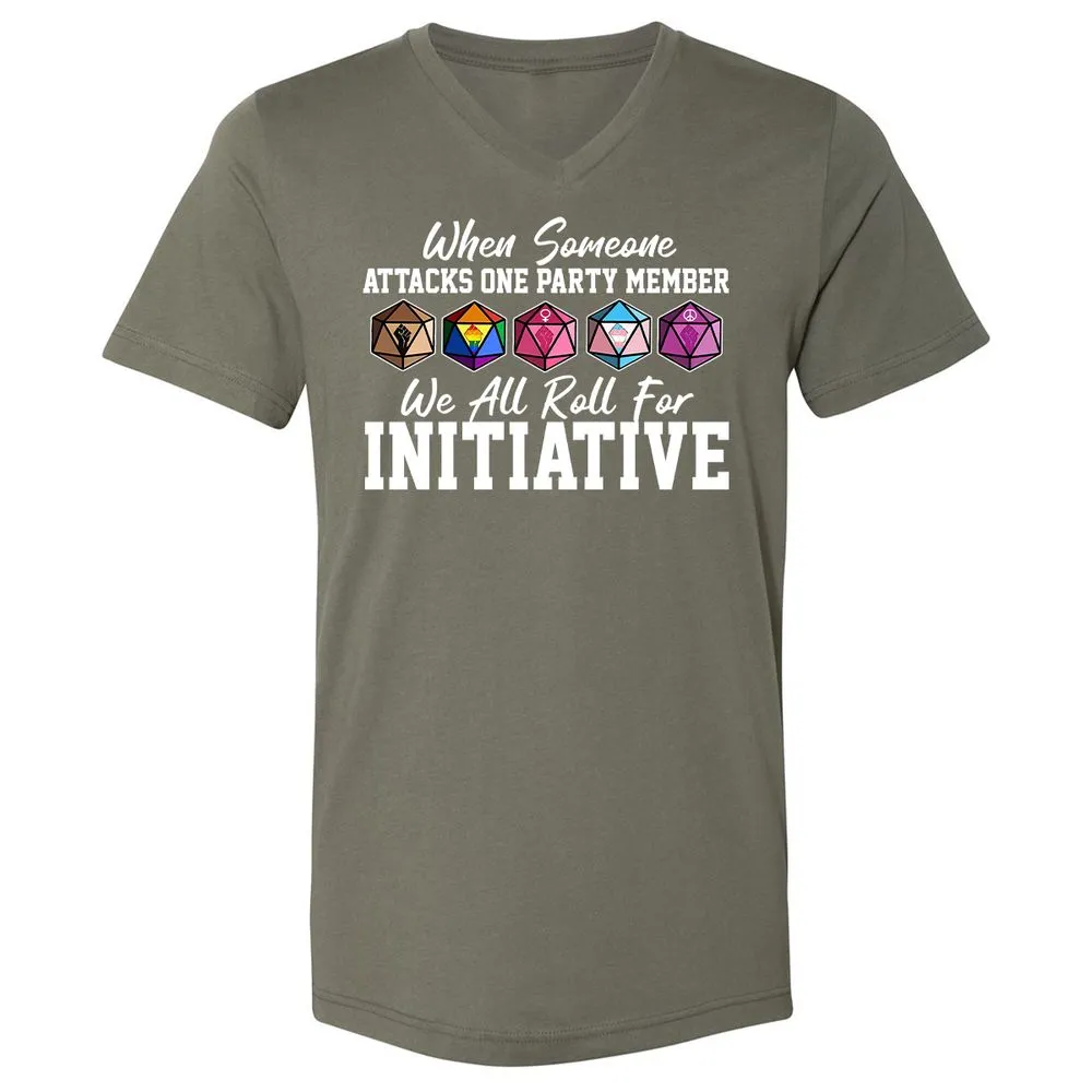 LGBT Roll For Initiative Unisex V-Neck T-Shirt - Military Green - 10