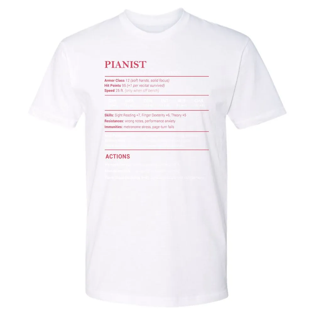 Pianist Stats Premium Unisex T-Shirt - White - 4