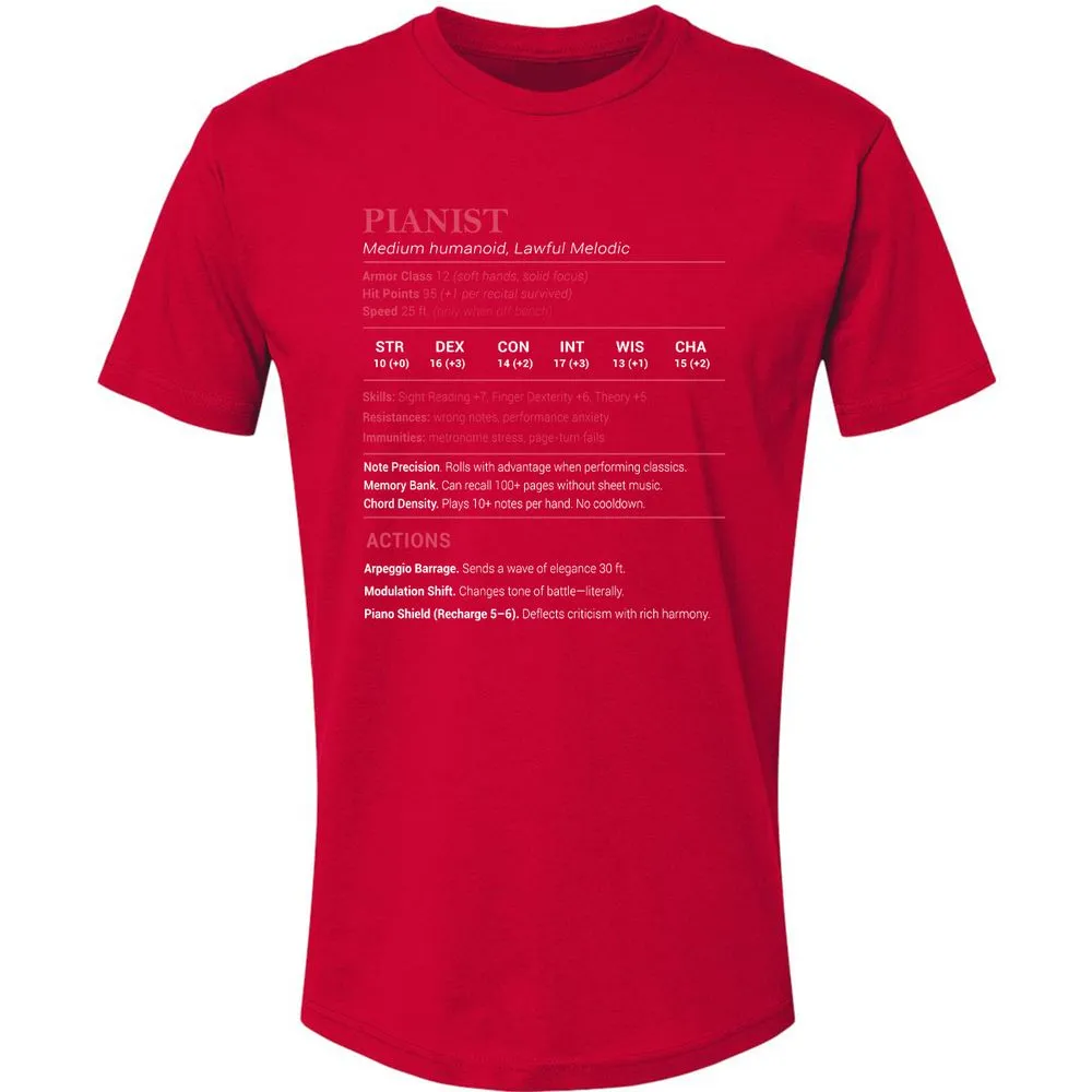 Pianist Stats Premium Unisex T-Shirt - Red - 6