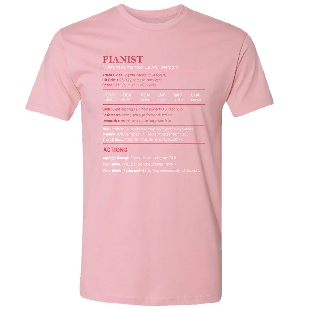 Pianist Stats Premium Unisex T-Shirt - Light Pink - 3