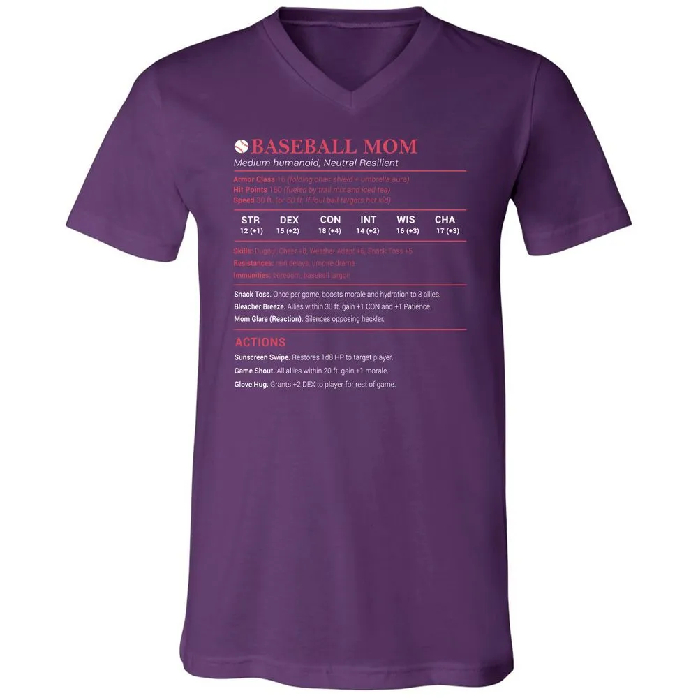 Baseball Mom Unisex V-Neck T-Shirt - Team Purple - 9