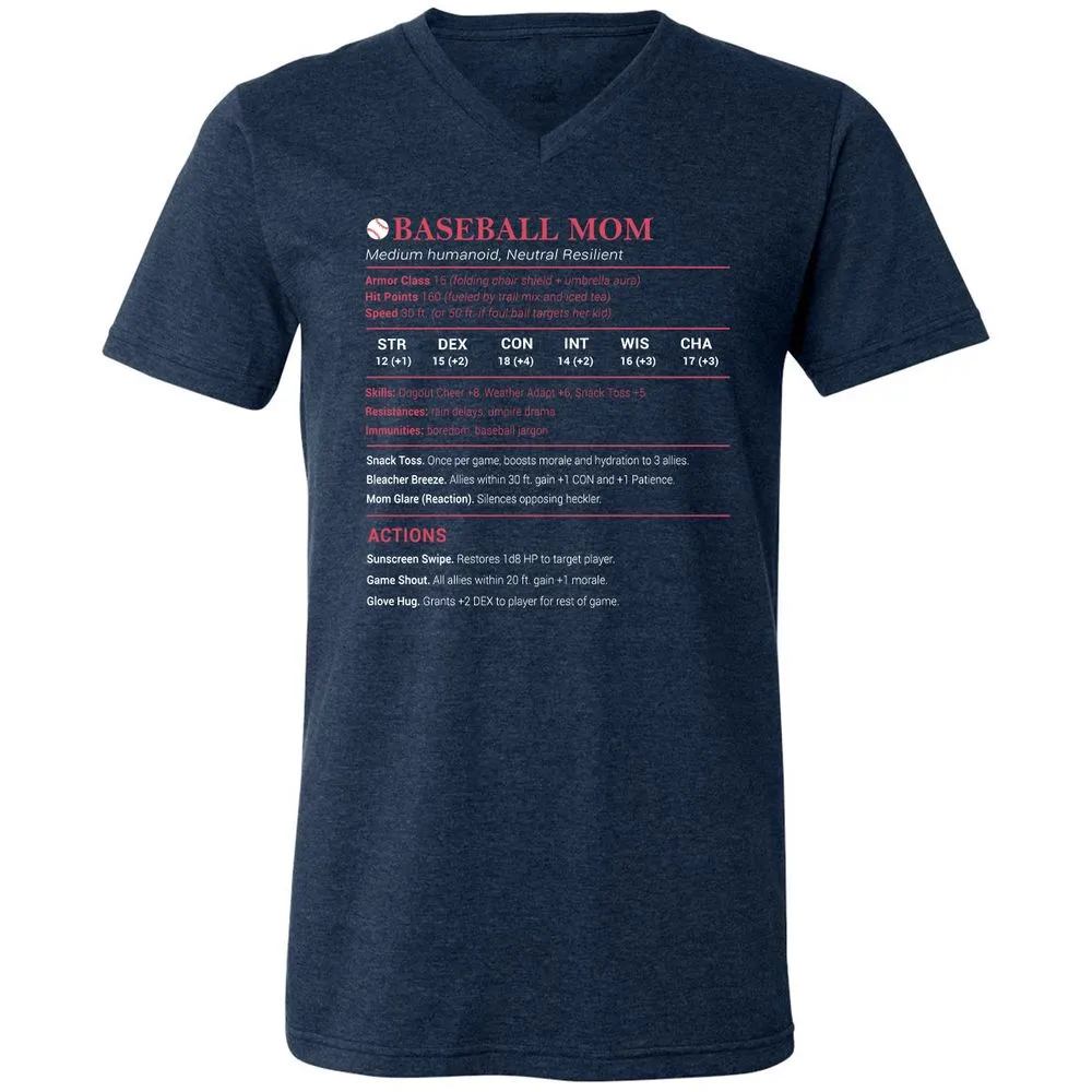 Baseball Mom Unisex V-Neck T-Shirt - Heather Navy - 15
