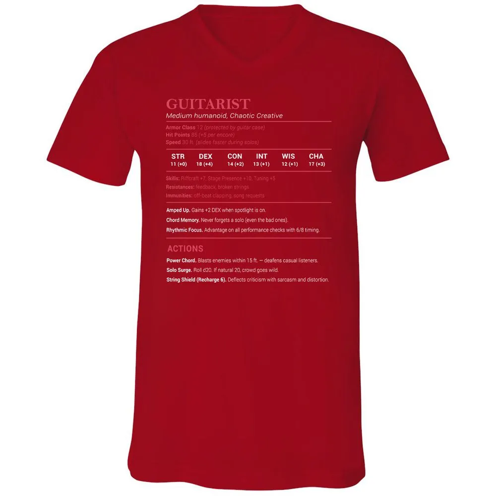 Guitarist Stats Unisex V-Neck T-Shirt - Red - 3