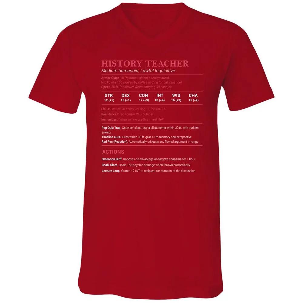 History Teacher Unisex V-Neck T-Shirt - Red - 3