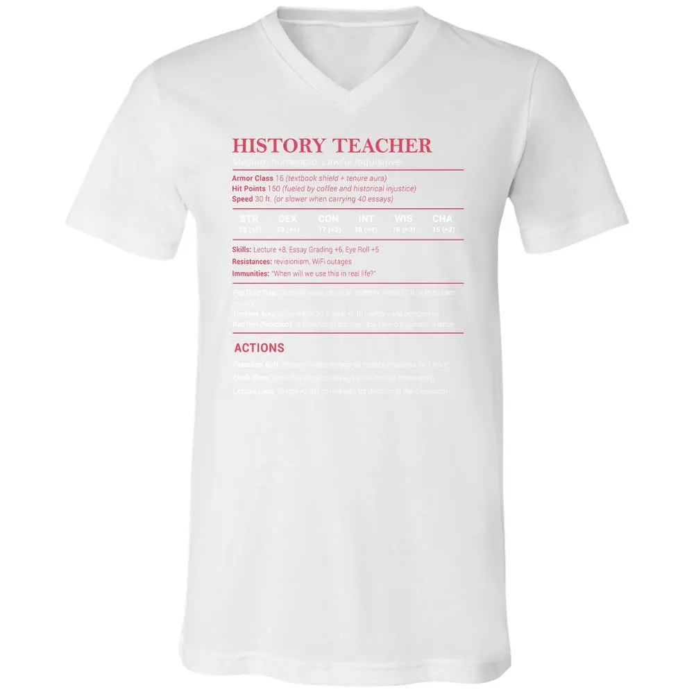 History Teacher Unisex V-Neck T-Shirt - White - 5