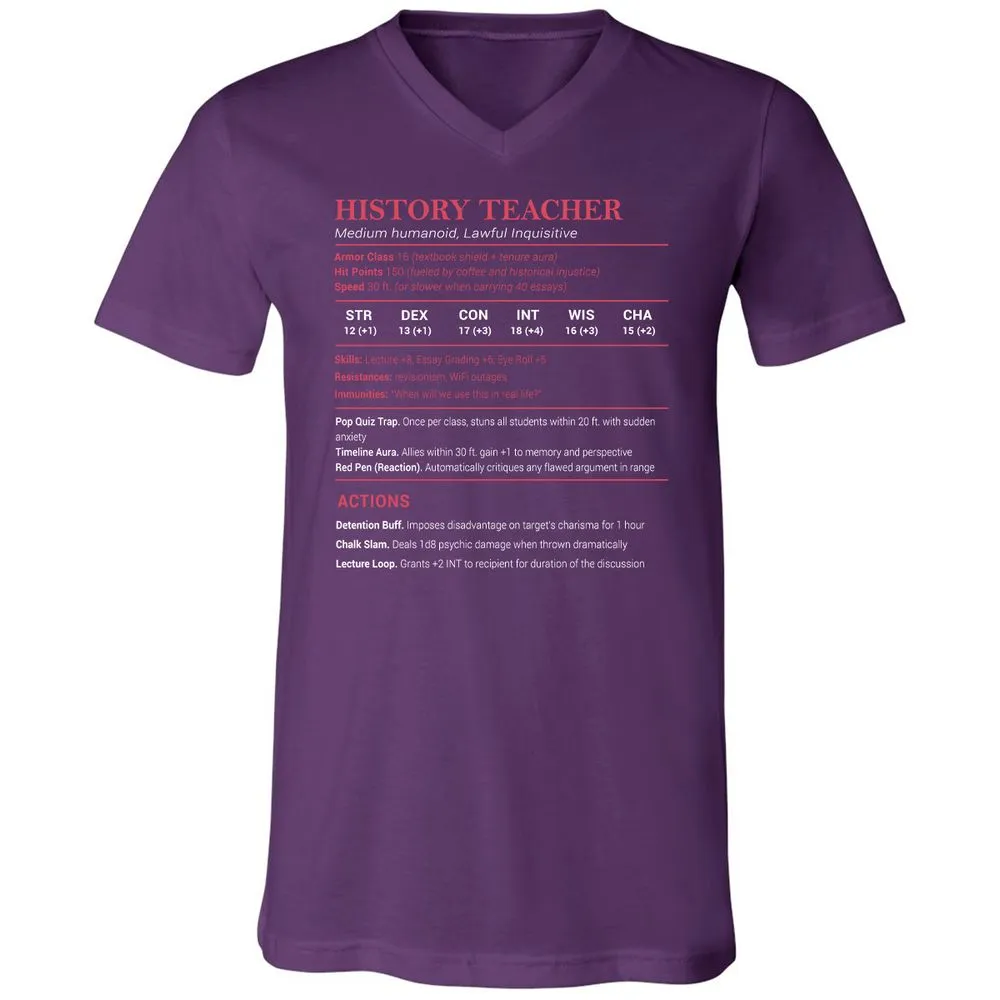 History Teacher Unisex V-Neck T-Shirt - Team Purple - 9