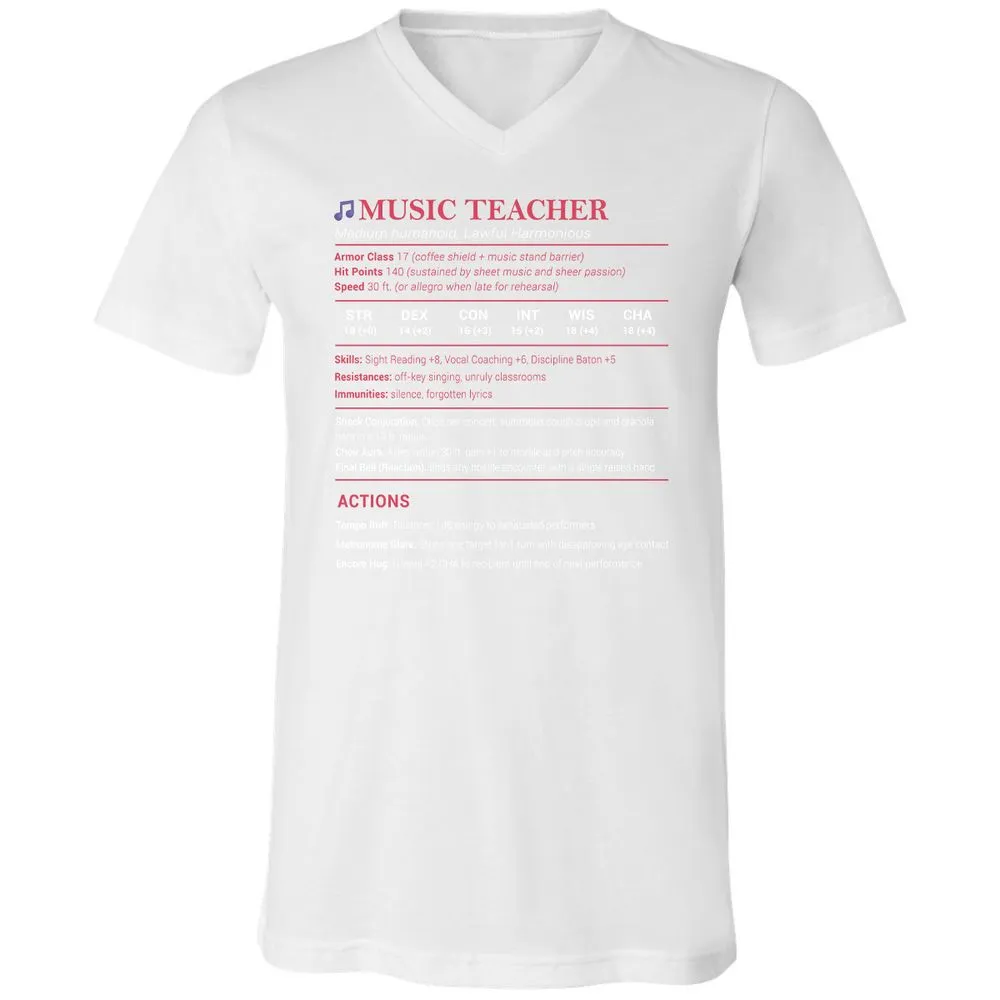 Music Teacher Unisex V-Neck T-Shirt - White - 5