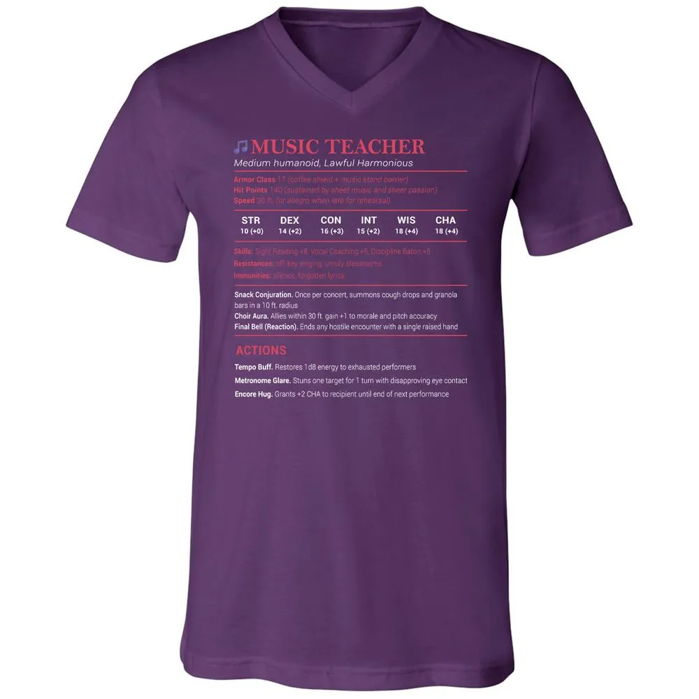 Music Teacher Unisex V-Neck T-Shirt - Team Purple - 9
