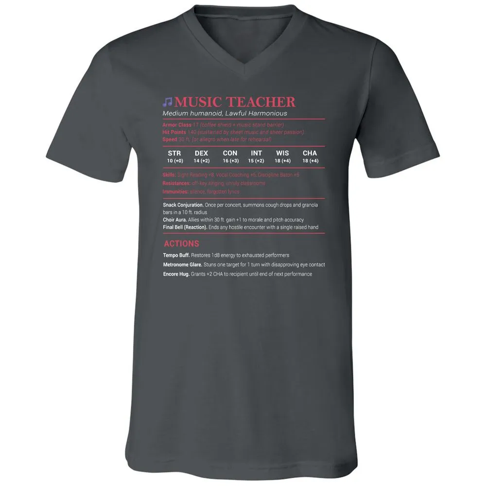 Music Teacher Unisex V-Neck T-Shirt - Asphalt - 12