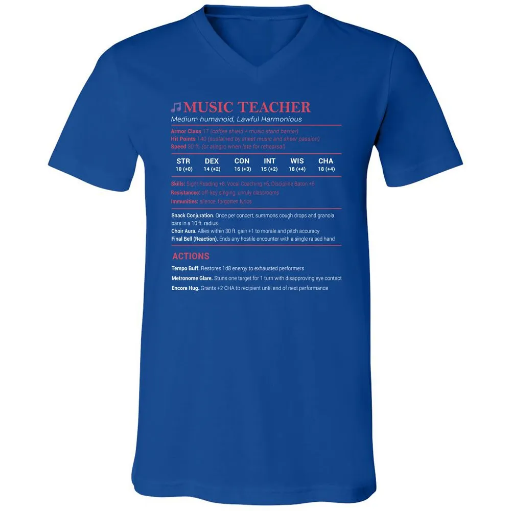 Music Teacher Unisex V-Neck T-Shirt - True Royal - 4