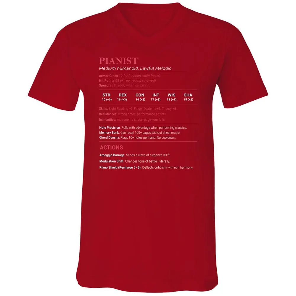 Pianist Stats Unisex V-Neck T-Shirt - Red - 3