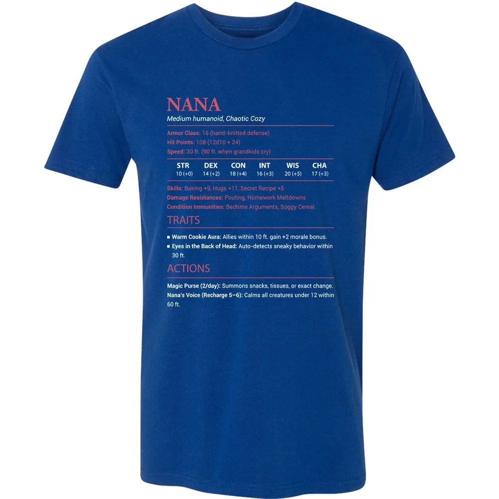 Nana Stats Premium Unisex T-Shirt - Royal - 10