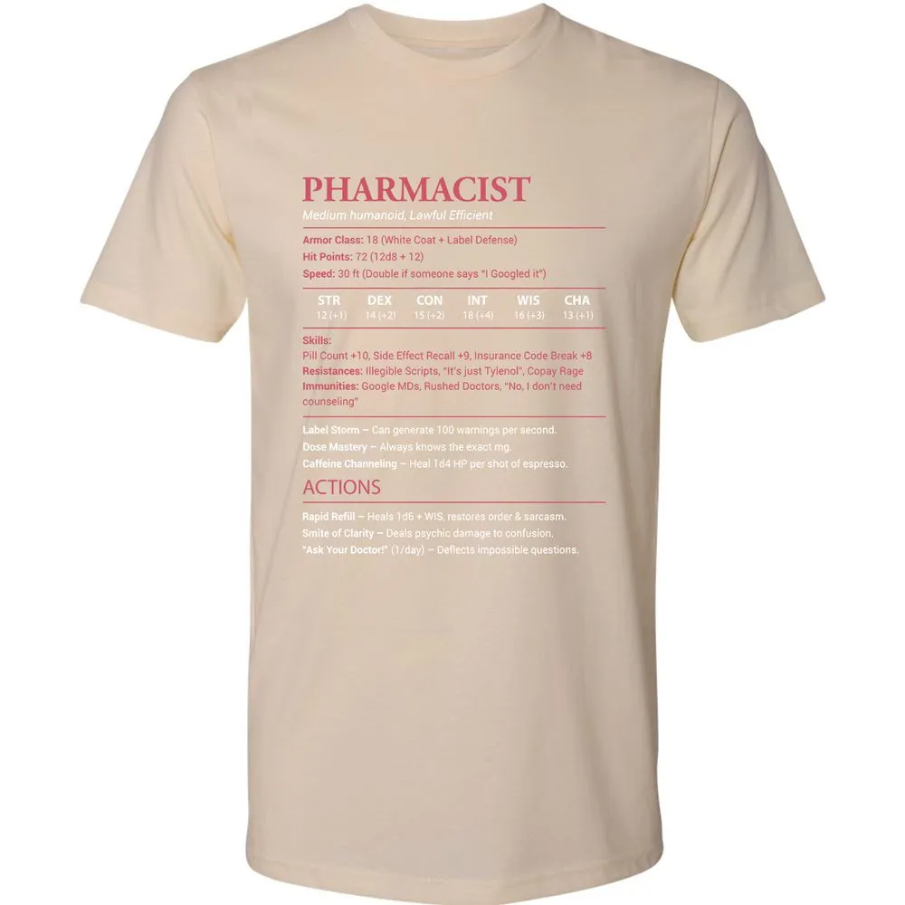Pharmacist Stats Premium Unisex T-Shirt - Cream - 14