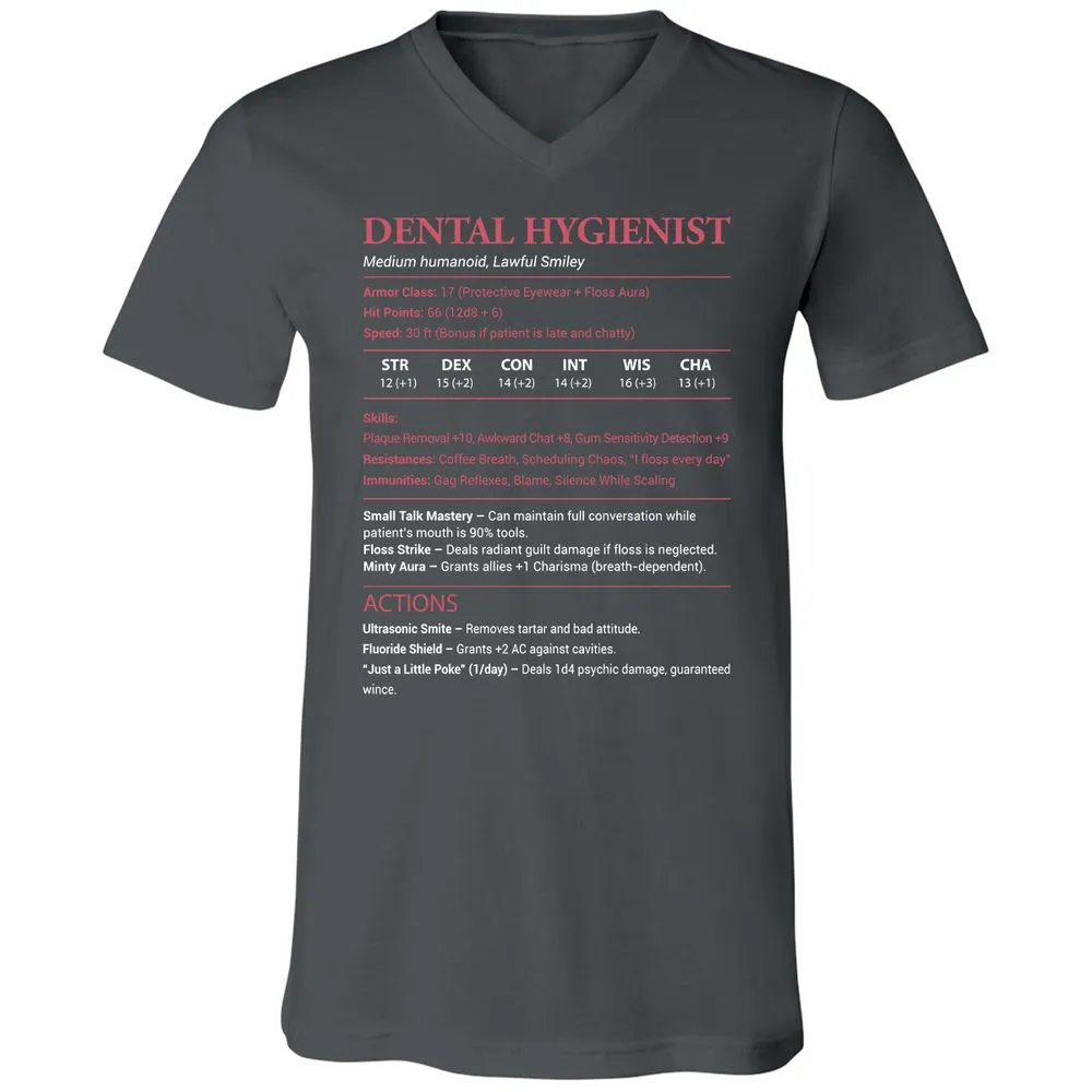 Dental Hygienist Unisex V-Neck T-Shirt - Asphalt - 12