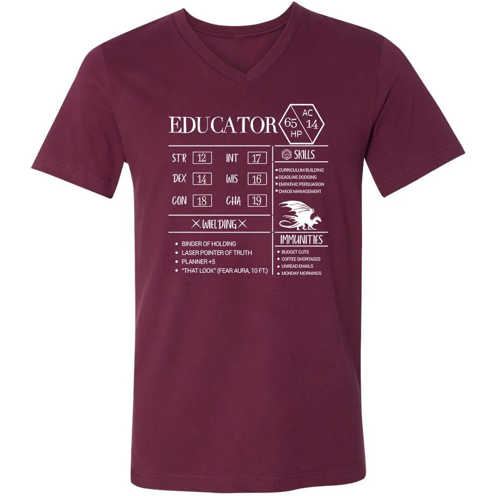 Educator New Unisex V-Neck T-Shirt - Maroon - 6