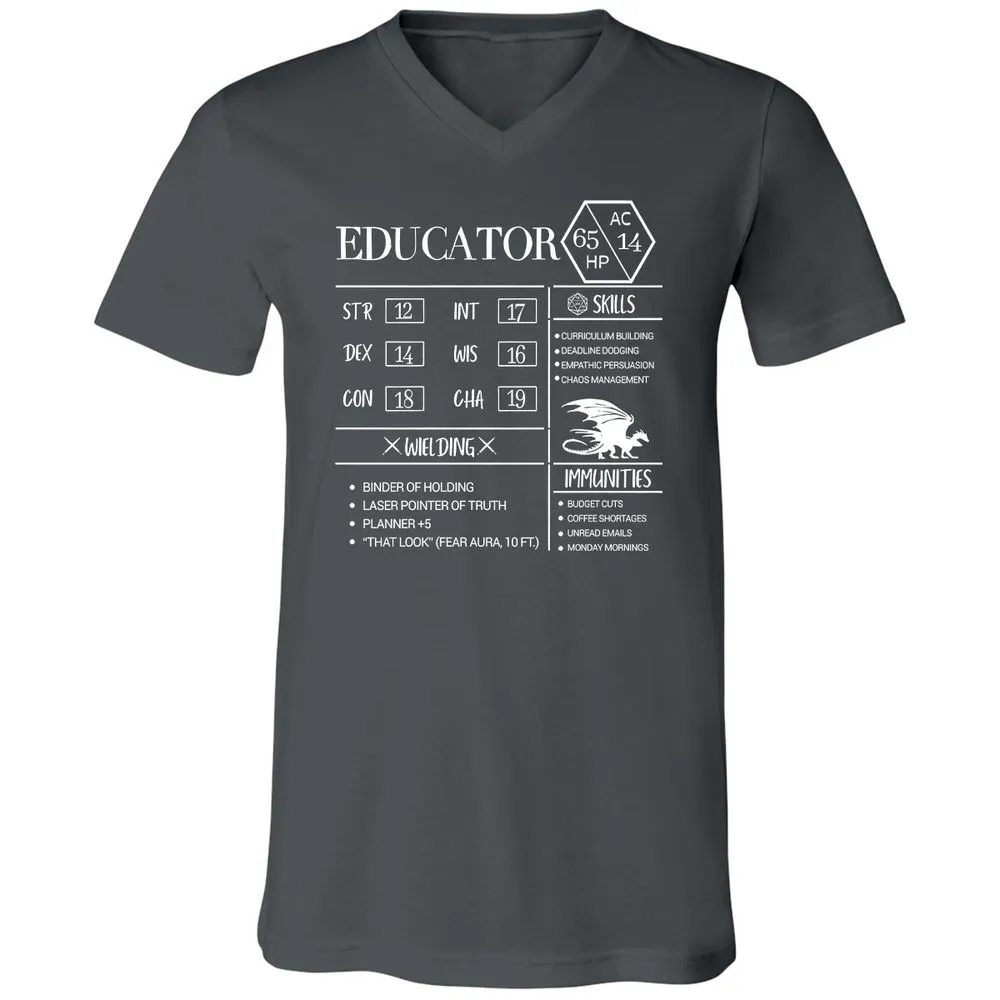 Educator New Unisex V-Neck T-Shirt - Asphalt - 12