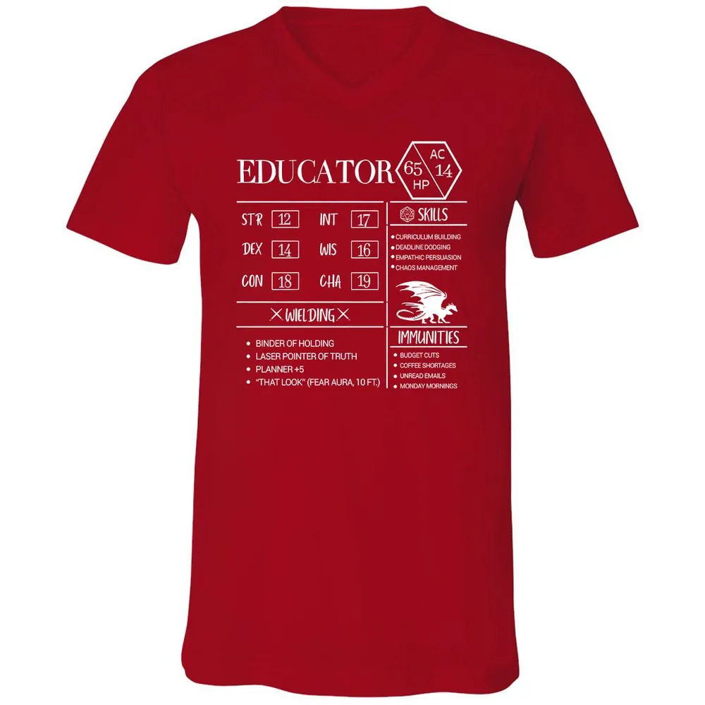 Educator New Unisex V-Neck T-Shirt - Red - 3