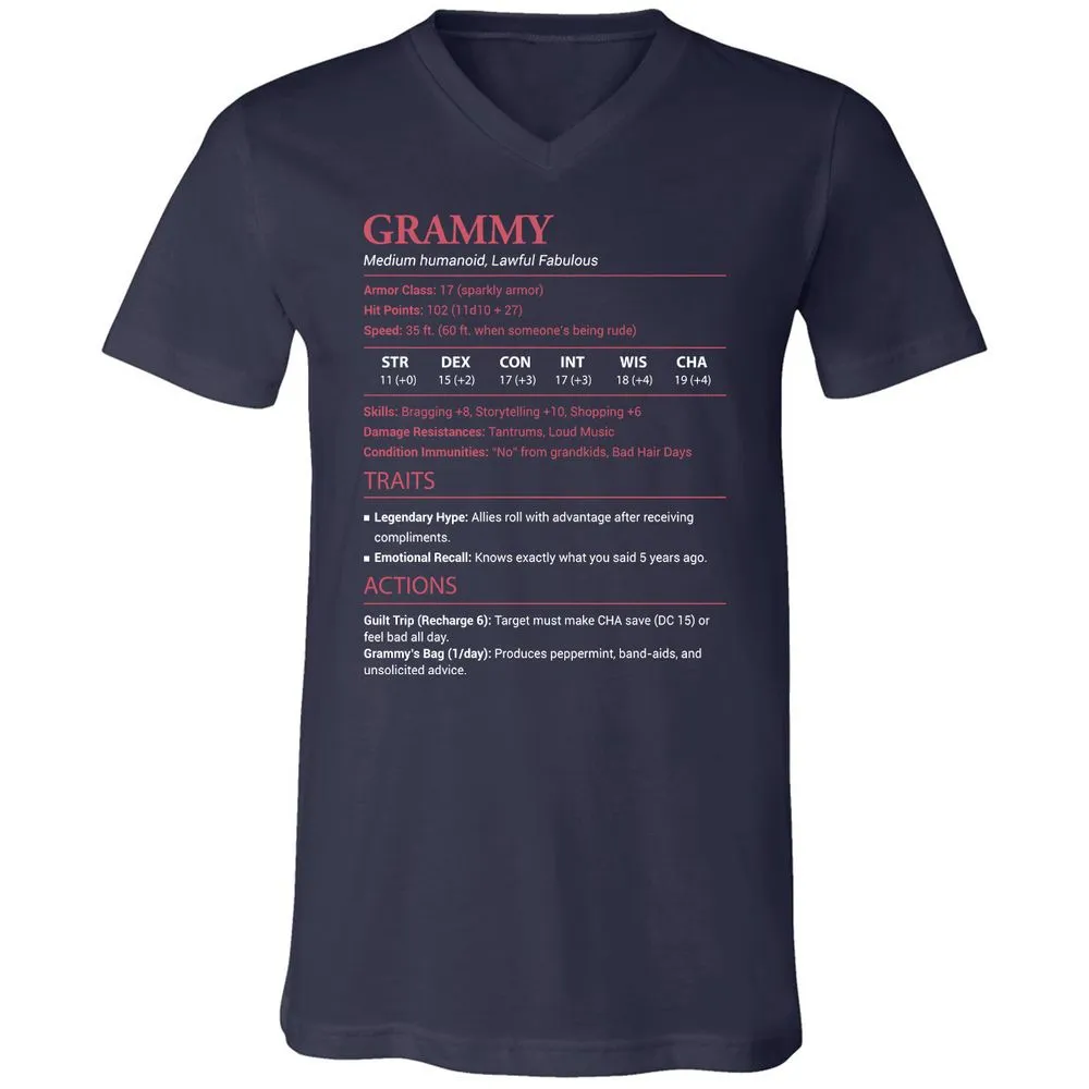 Grammy Stats Unisex V-Neck T-Shirt - Navy - 2