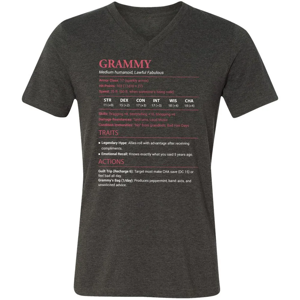 Grammy Stats Unisex V-Neck T-Shirt - Dark Grey Heather - 8