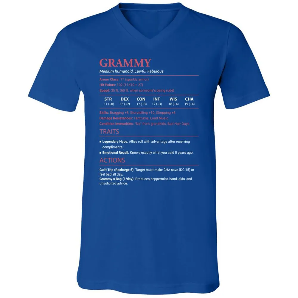 Grammy Stats Unisex V-Neck T-Shirt - True Royal - 4