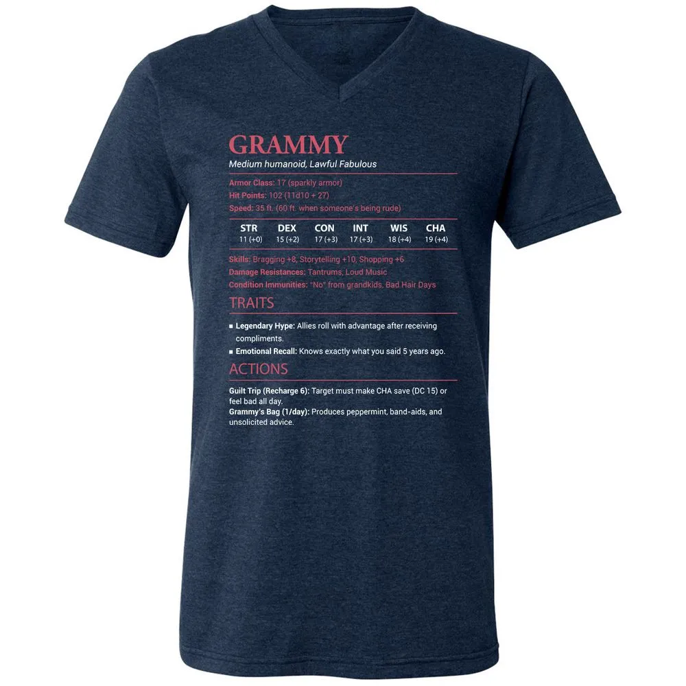 Grammy Stats Unisex V-Neck T-Shirt - Heather Navy - 15