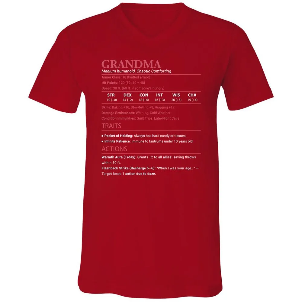Grandma Stats Unisex V-Neck T-Shirt - Red - 3