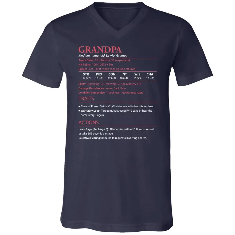 Grandpa Stats Unisex V-Neck T-Shirt - Navy - 2