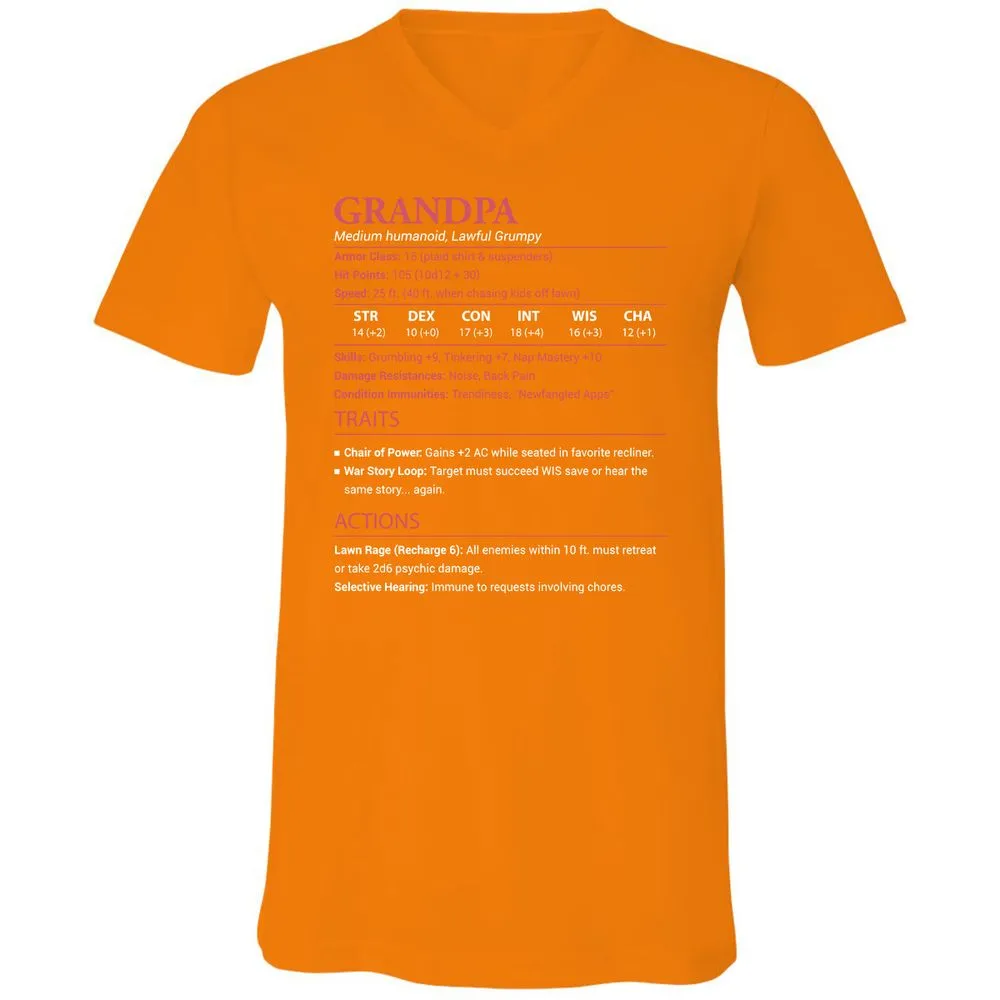 Grandpa Stats Unisex V-Neck T-Shirt - Orange - 11