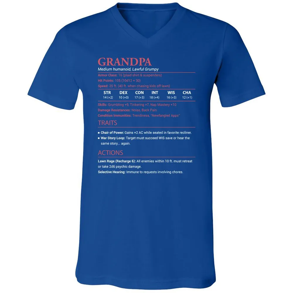 Grandpa Stats Unisex V-Neck T-Shirt - True Royal - 4