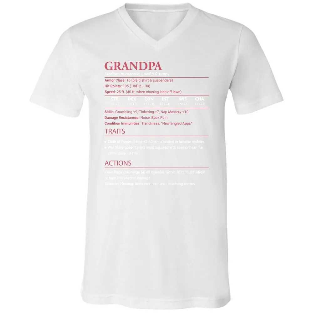 Grandpa Stats Unisex V-Neck T-Shirt - White - 5