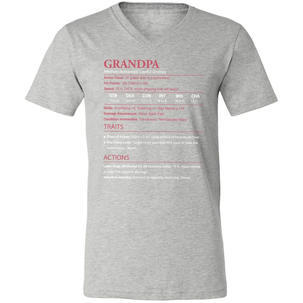 Grandpa Stats Unisex V-Neck T-Shirt - Athletic Heather - 7
