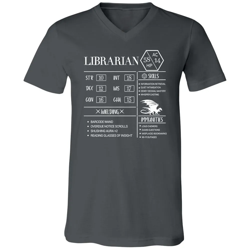Librarian New Unisex V-Neck T-Shirt - Asphalt - 12