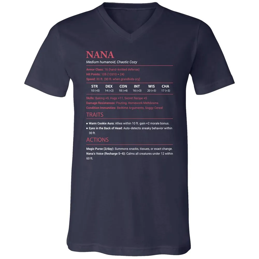 Nana Stats Unisex V-Neck T-Shirt - Navy - 2
