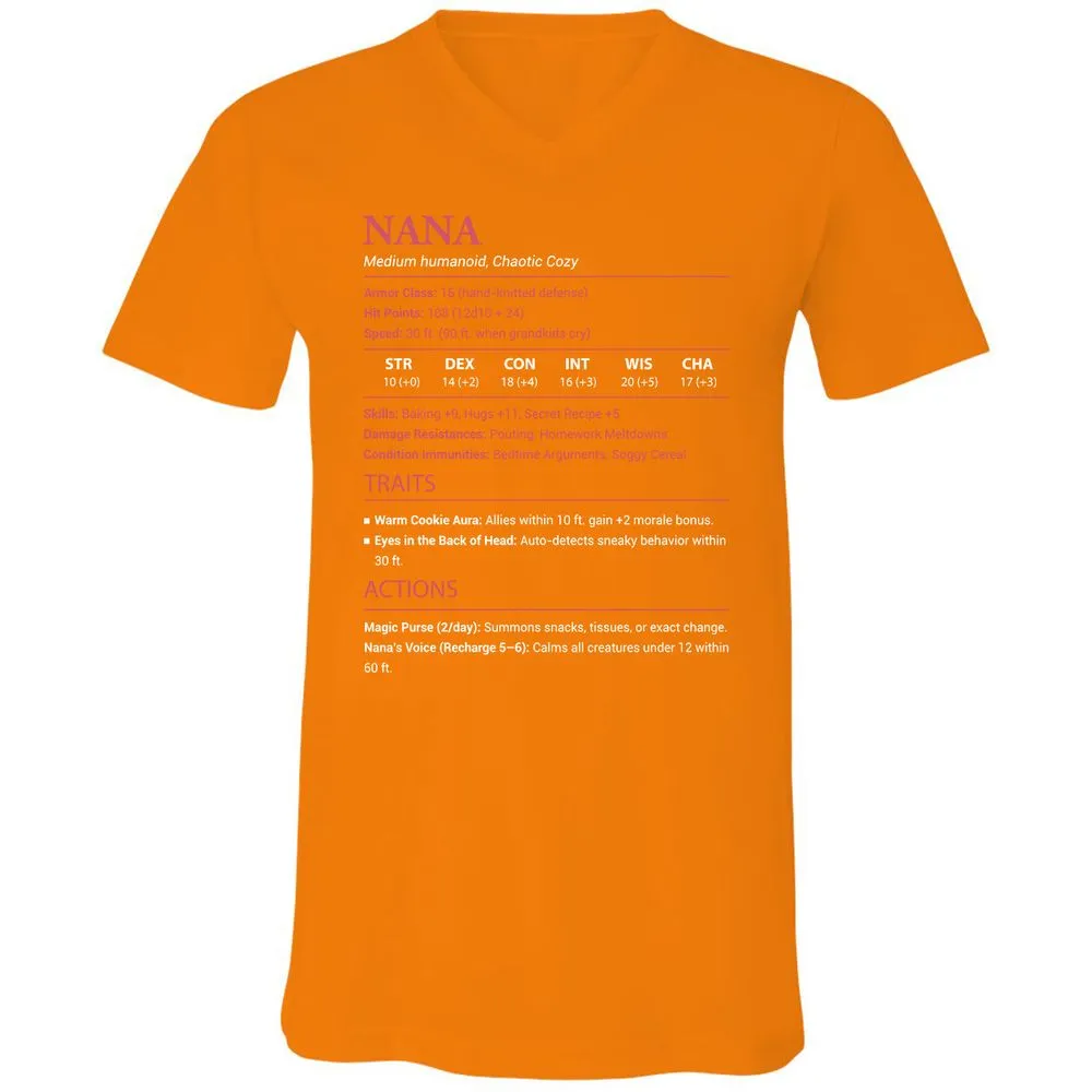 Nana Stats Unisex V-Neck T-Shirt - Orange - 11