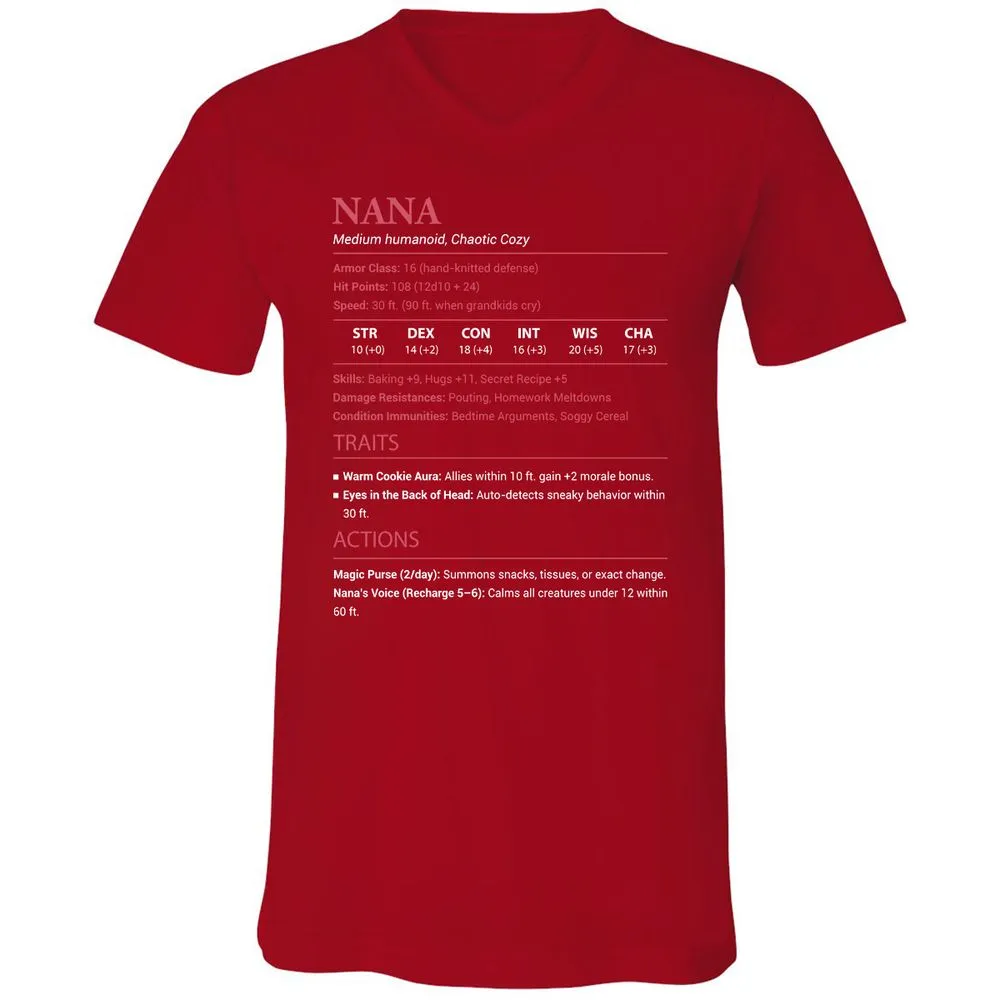 Nana Stats Unisex V-Neck T-Shirt - Red - 3