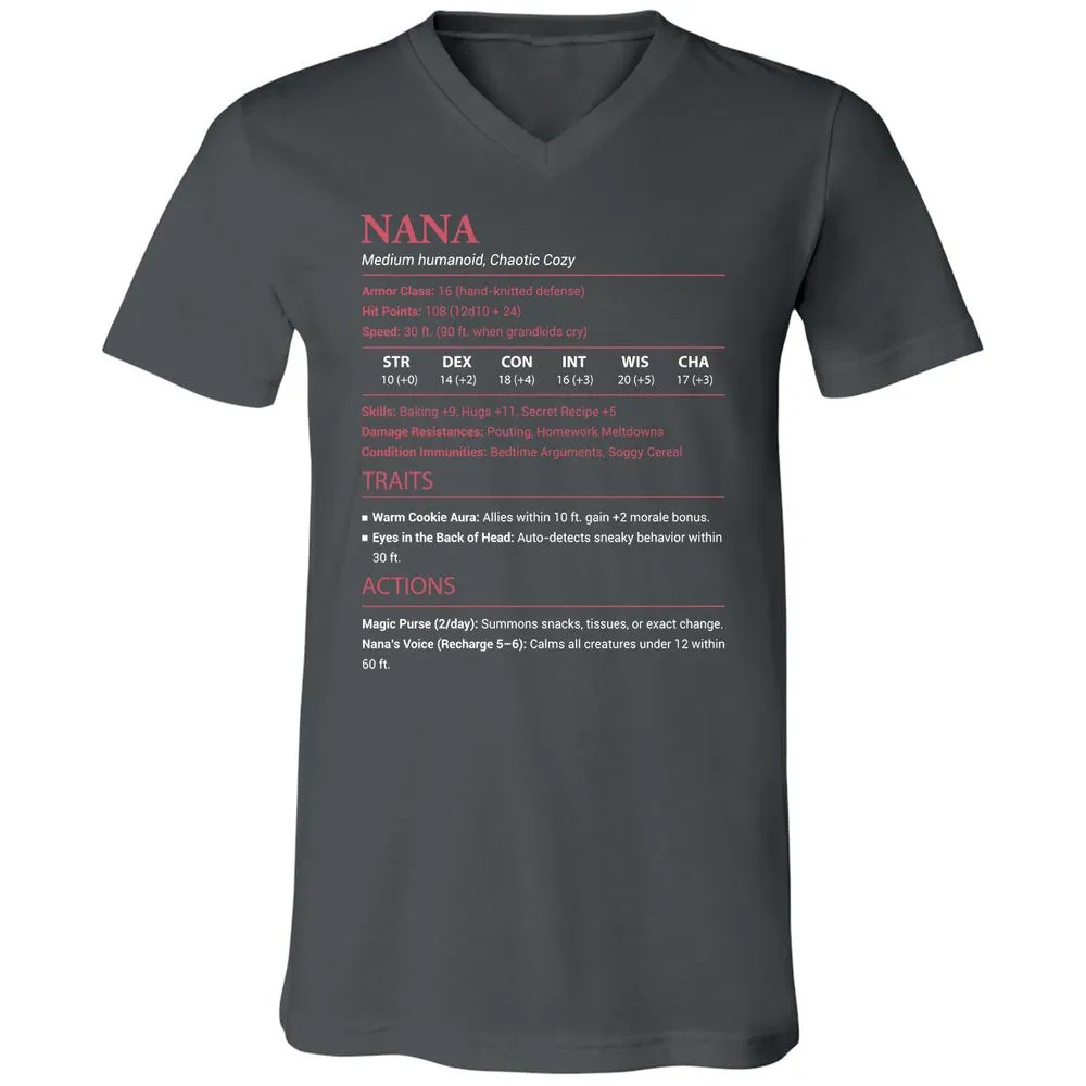 Nana Stats Unisex V-Neck T-Shirt - Asphalt - 12
