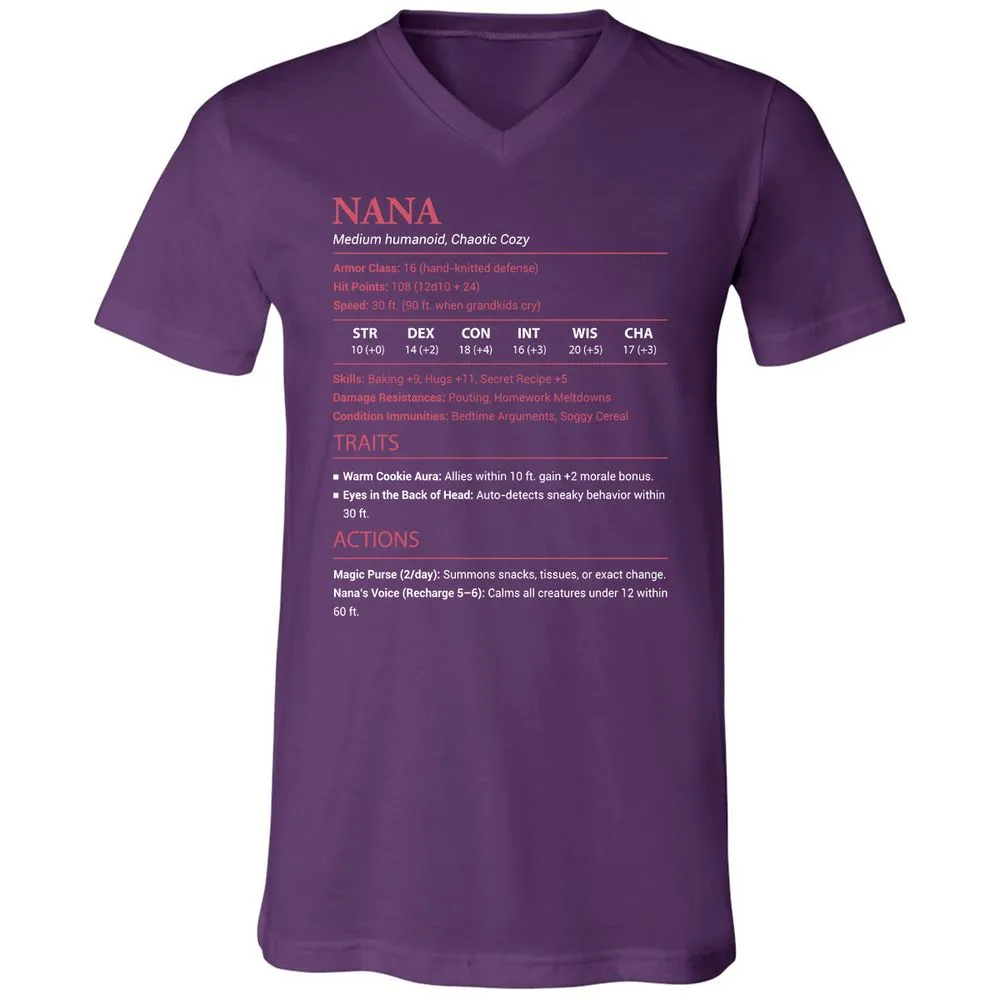 Nana Stats Unisex V-Neck T-Shirt - Team Purple - 9