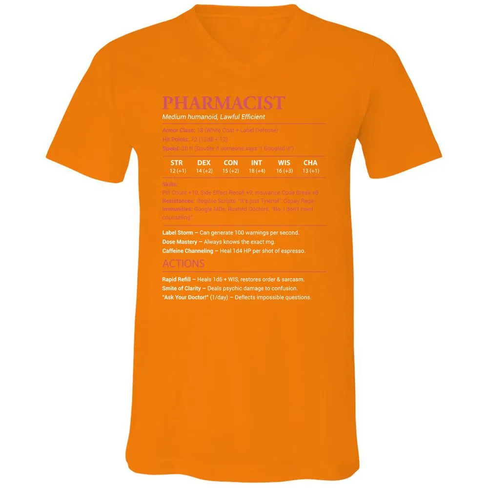 Pharmacist Stats Unisex V-Neck T-Shirt - Orange - 11