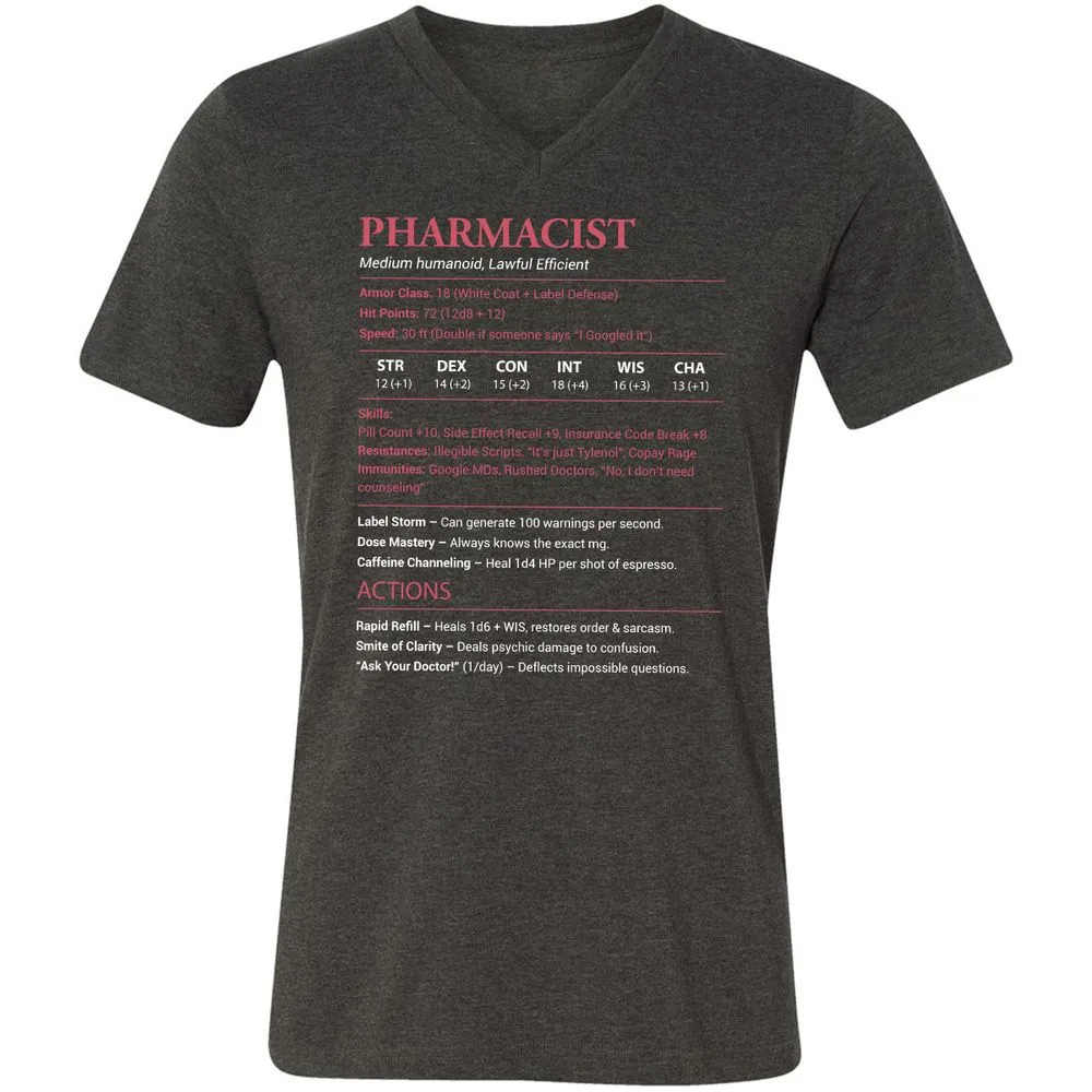 Pharmacist Stats Unisex V-Neck T-Shirt - Dark Grey Heather - 8